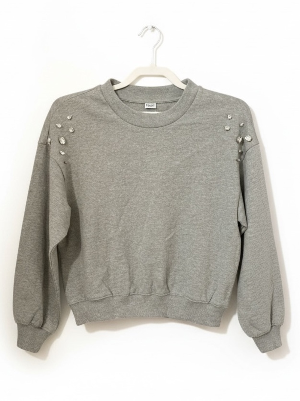 Clare V. Grey Sweatshirt with Crystal Embellishments XS